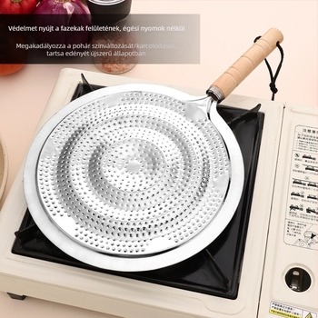 Rozsdamentes acél edény alátét, kettős rétegű, kör cső szerkezet, hőszigetelés és égés elleni védelem, logó nyomtatás elérhető