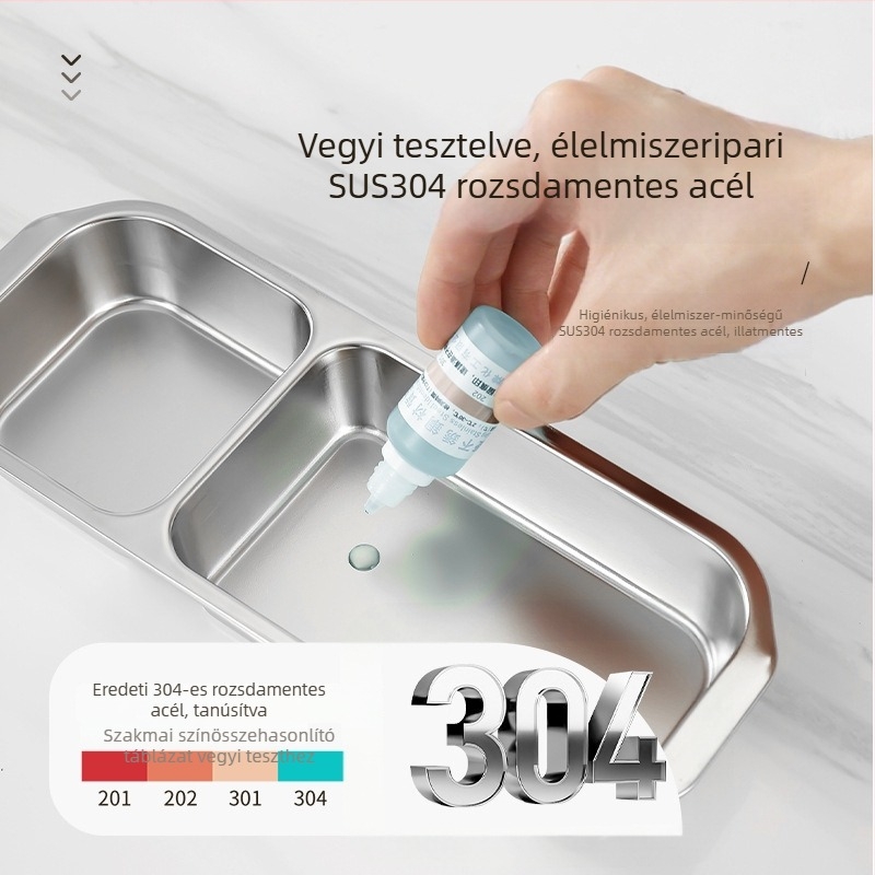 Rekeszes ebédes doboz rozsdamentes acélból, 304 rozsdamentes acél, szagzáró fedél, cseppmentes, 501–800 ml kapacitás