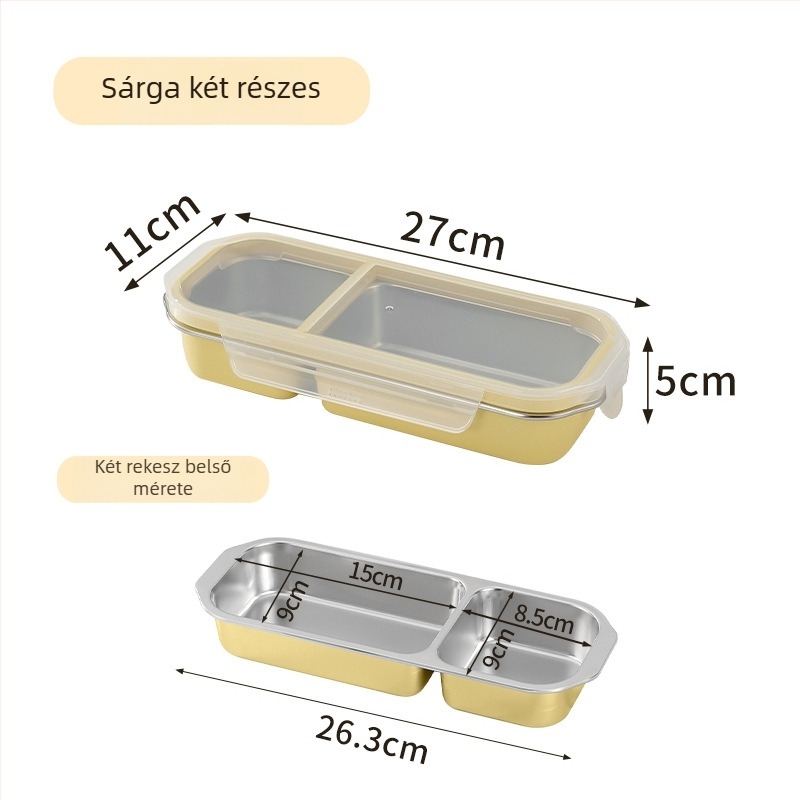 Rekeszes ebédes doboz rozsdamentes acélból, 304 rozsdamentes acél, szagzáró fedél, cseppmentes, 501–800 ml kapacitás