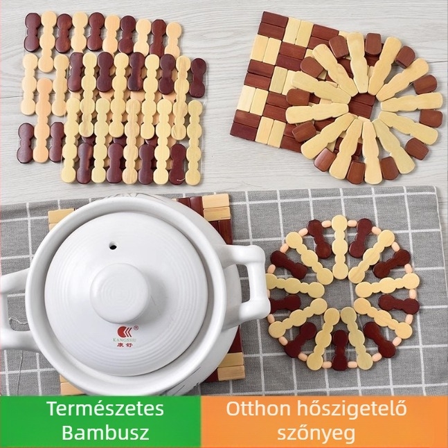 Bambusz hőszigetelő alátét edényekhez (anyag: bambusz; forma: kör vagy négyzet alakú; minta: egységes)