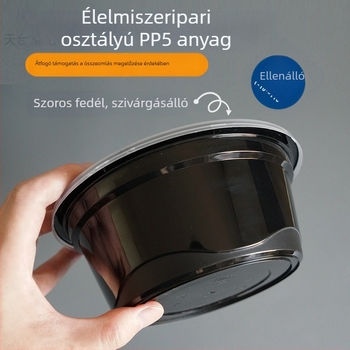 Kétszintes leveses doboz felül és alul rekesszel, száraz/nedves tartalom elválasztva, egyszer használatos tál wonton vermicelli tésztával; Műanyag • Nem alkalmas mikrohullámú sütőre • Logó nyomtatása lehetséges • Bruttó súly kb. 8 kg