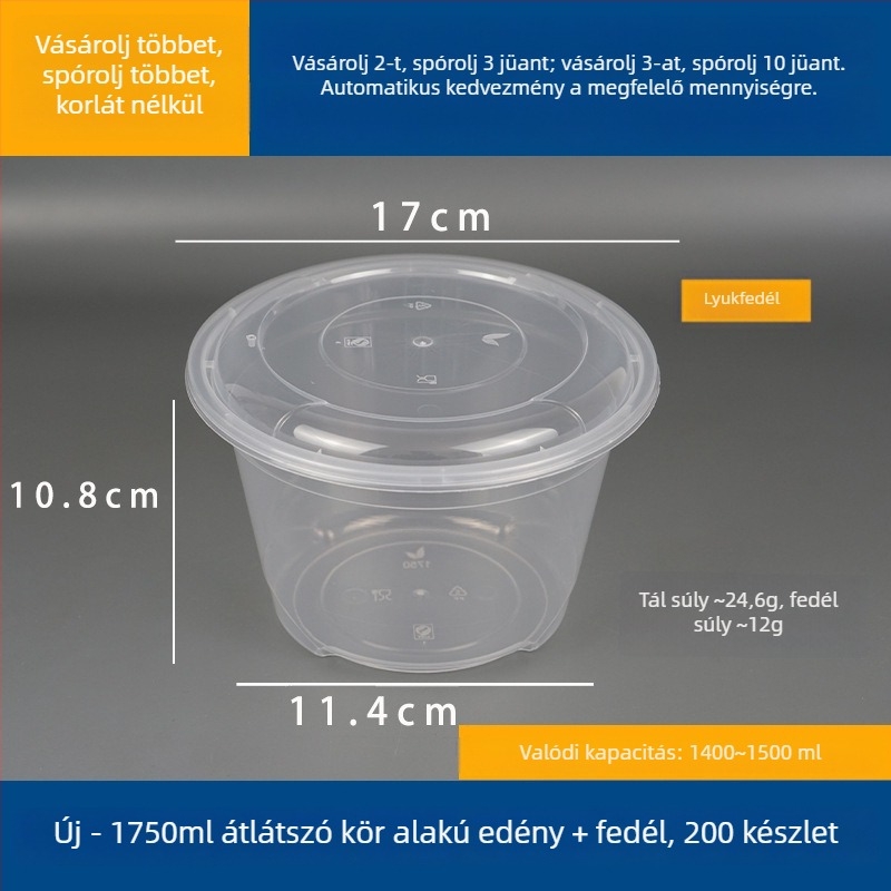 Kétszintes leveses doboz felül és alul rekesszel, száraz/nedves tartalom elválasztva, egyszer használatos tál wonton vermicelli tésztával; Műanyag • Nem alkalmas mikrohullámú sütőre • Logó nyomtatása lehetséges • Bruttó súly kb. 8 kg