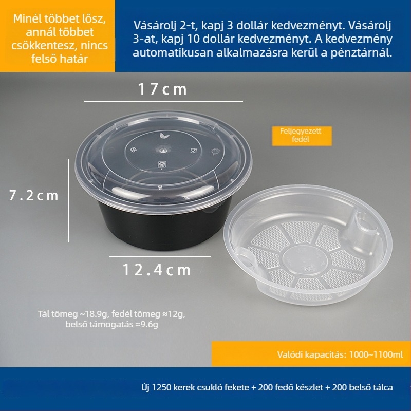 Kétszintes leveses doboz felül és alul rekesszel, száraz/nedves tartalom elválasztva, egyszer használatos tál wonton vermicelli tésztával; Műanyag • Nem alkalmas mikrohullámú sütőre • Logó nyomtatása lehetséges • Bruttó súly kb. 8 kg