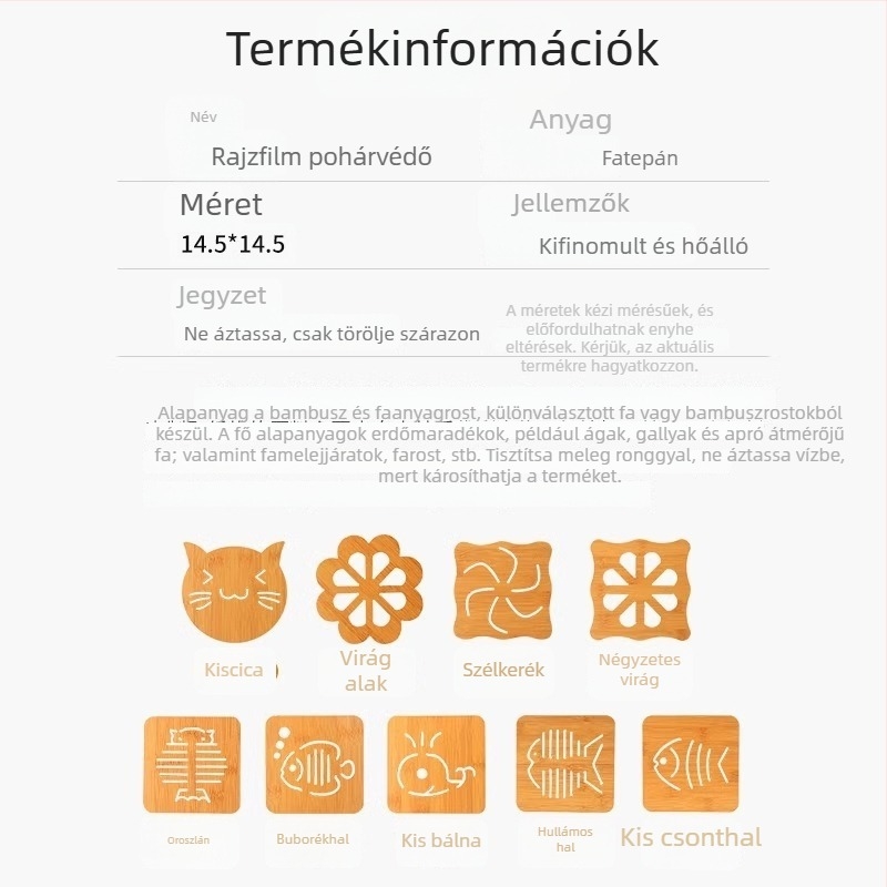 10 darabos faanyagú asztali alátét hőszigeteléssel, csúszásmentes, szabálytalan alakú, karikatúra mintázattal