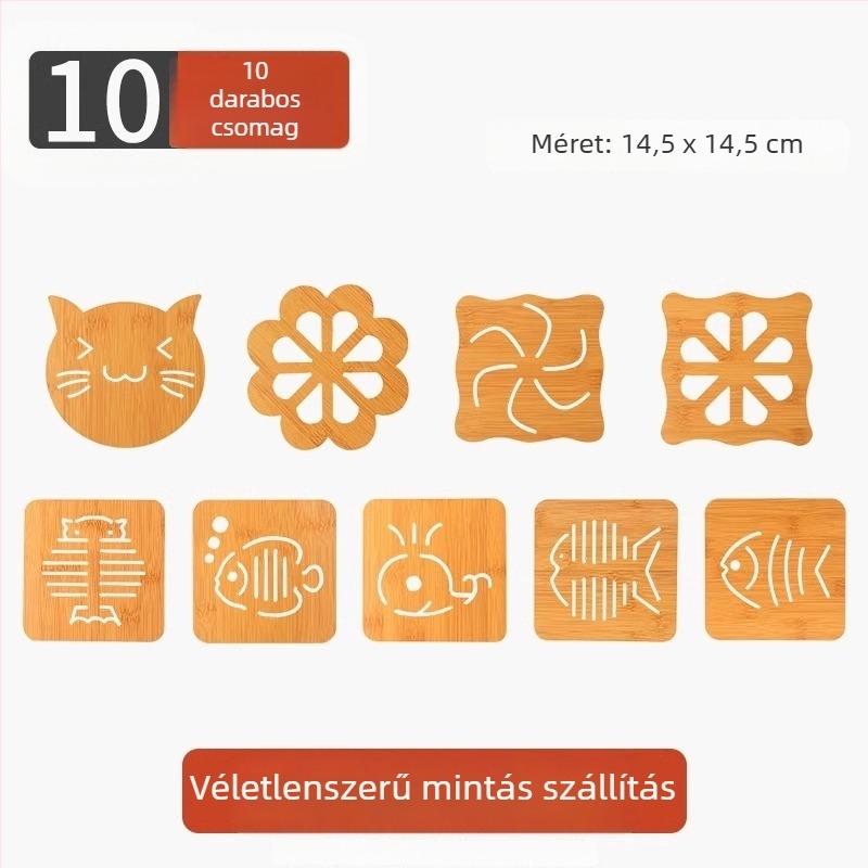 10 darabos faanyagú asztali alátét hőszigeteléssel, csúszásmentes, szabálytalan alakú, karikatúra mintázattal