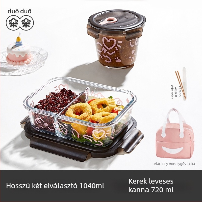 Üveges ebédes doboz, mikrohullámú sütőben használható, téglalap alakú, kapacitás 0,3–2 L, frissesség megőrzése, újrafelhasználható