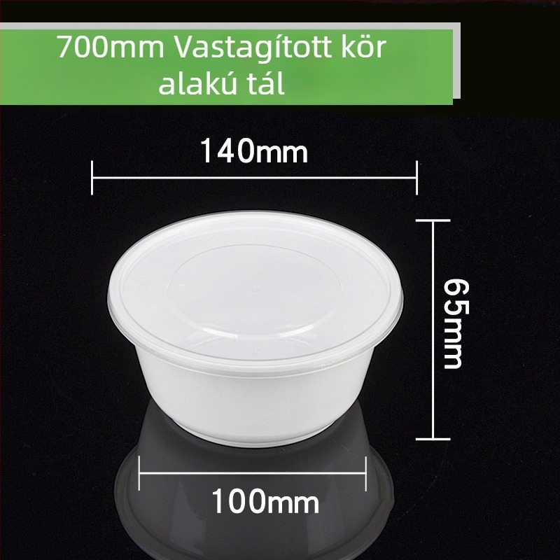 Műanyag egyszer használatos kör alakú ebédes doboz, leveses tál, vastagított dizájn