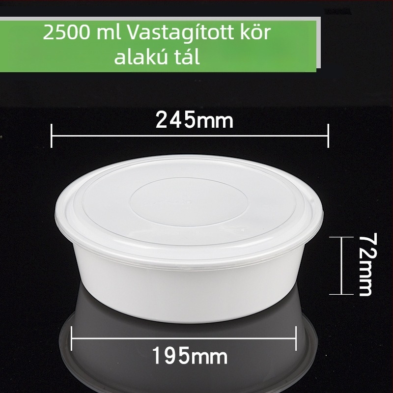 Műanyag egyszer használatos kör alakú ebédes doboz, leveses tál, vastagított dizájn