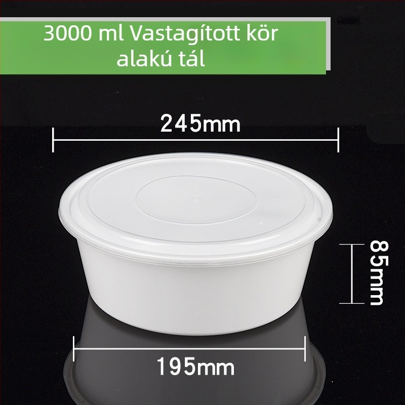 Műanyag egyszer használatos kör alakú ebédes doboz, leveses tál, vastagított dizájn