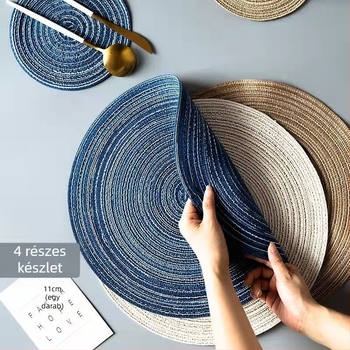 Szövött asztalterítő alátét, kör alakú, textil anyag, karikatúra mintázat, nordic stílus