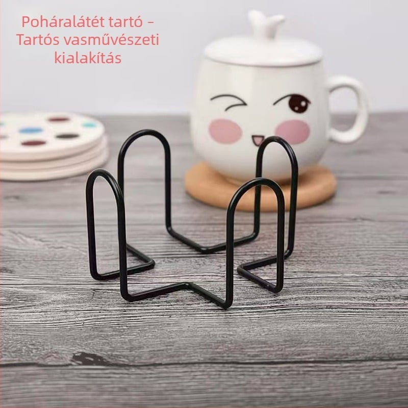Kör alakú kovácsoltvas pohár-alátéttartó kerámia és parafa alátétekhez