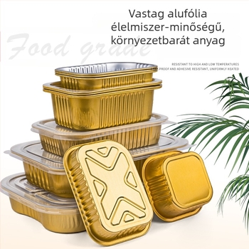 Egyszer használatos aranyszínű négyszögletes doboz elvitelre, alumíniumfóliás csomagolás, sült rizshez, nyílt lángon és forrólevegős sütőben használható