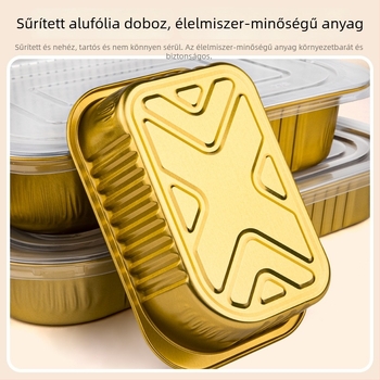 Egyszer használatos aranyszínű négyszögletes doboz elvitelre, alumíniumfóliás csomagolás, sült rizshez, nyílt lángon és forrólevegős sütőben használható