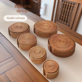Kézzel készített rattan teafedők, szalmaszálból fonott tea ceremóniás alátétek, kínai stílusú tálak és tányérok alátétek, japán stílusú hőszigetelő alátétek