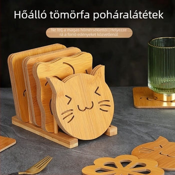 Fából készült Cartoon mintás négyszögletes alátét – vastagított hőszigetelés, csúszásmentes, edényekhez