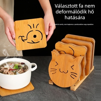 Fából készült Cartoon mintás négyszögletes alátét – vastagított hőszigetelés, csúszásmentes, edényekhez