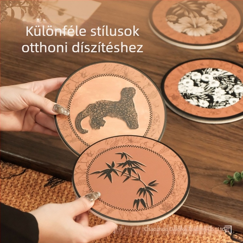 Kör alakú kerámia hőálló alátét edényekhez, virágmintás, könnyed luxus-retro stílus.