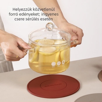 Szilikon hőszigetelő alátét, kerek formájú pohár- és edényalátét, égés elleni védelem, magas hőállóság, háztartási használatra