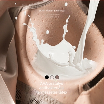 Drót nélküli szoptatós melltartó latex csipével és nylon anyagból, kosár 3/4, levehető dupla vállpántok, hátul négy sor zár