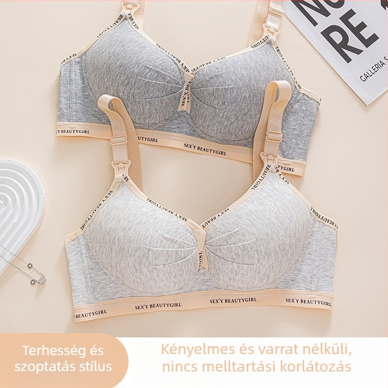 Szoptatós melltartó kismamáknak, merevítő nélkül, vékony formázott kosarak, levehető dupla pántok, hátul négy sor kapocs