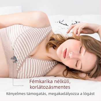 Pamutból készült szoptatós melltartó elülső záródással, anyaságra, vékony formázott kosarak, acélgyűrű nélkül, fő anyag 90–95% pamut, bélés 100% pamut, laktáció