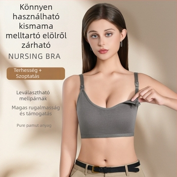 Szoptatós melltartó előre nyíló gombos záródással, formázott vékony kosarak, drót nélküli, nylon/poliamid anyag