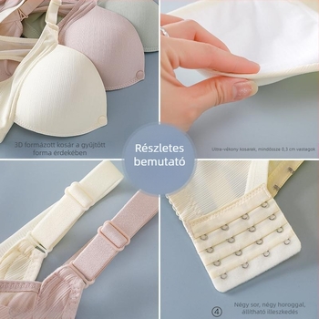 Szoptatós melltartó minden fázishoz - előre záródó, légző nylon/poliamid anyag, vékony formázott kosarak, nélküli merevítő, csipke részlet