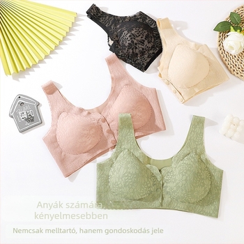 Csipkés előre nyíló zárású szoptatós melltartó, latex alakított kosár, 3/4-es kosár, lélegző nylon, kényelmes