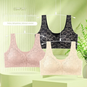 Csipkés előre nyíló zárású szoptatós melltartó, latex alakított kosár, 3/4-es kosár, lélegző nylon, kényelmes