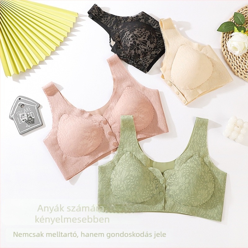 Csipkés előre nyíló zárású szoptatós melltartó, latex alakított kosár, 3/4-es kosár, lélegző nylon, kényelmes