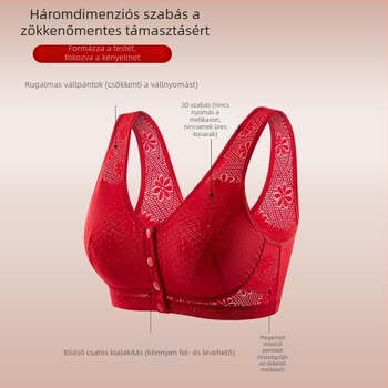 Piros nylon melltartó pamut bélés nélkül, elölről záródó, nagy méret idős nőknek