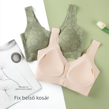Csipkés melltartó acélöv nélkül, elől záródó, vest-stílus, lélegző, push-up