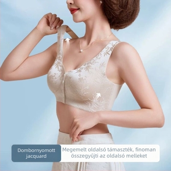 Reliefes jacquard melltartó elülfel zárással, középkorú és idősebb nőknek, anyai stílus, formázó hatás, merevítő nélkül, varrás nélküli