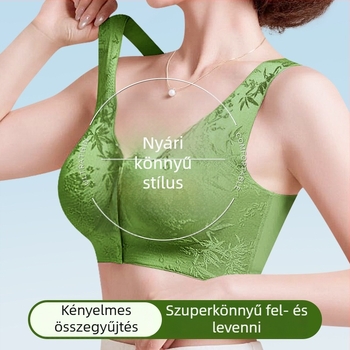 Reliefes jacquard melltartó elülfel zárással, középkorú és idősebb nőknek, anyai stílus, formázó hatás, merevítő nélkül, varrás nélküli