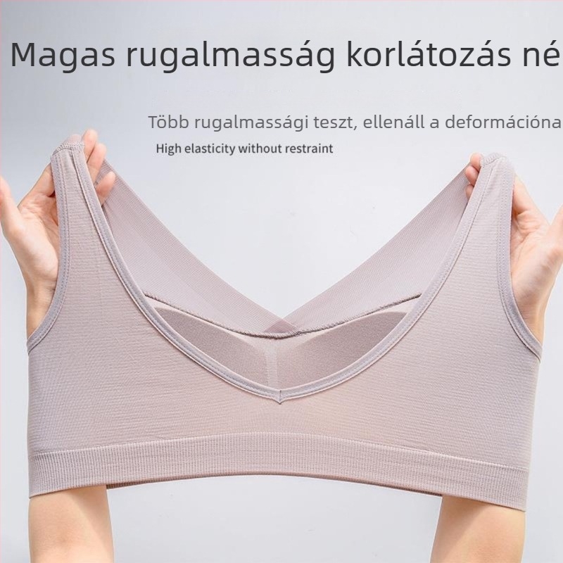Anya-stílusú középkorú mély V dekoltázsú kényelmes alvó melltartó, teljes kosár, szép hátsó rész, csúszásmentes széles vállpántok, oldalsó támasz