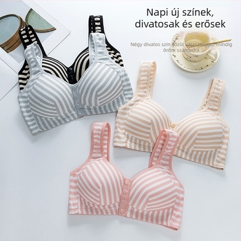 Szoptatós melltartó elülső nyitással, négy kapoccsal, push-up, pamut anyagú, varratmentes és csíkos mintázat