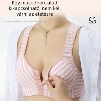 Szoptatós melltartó elülső nyitással, négy kapoccsal, push-up, pamut anyagú, varratmentes és csíkos mintázat