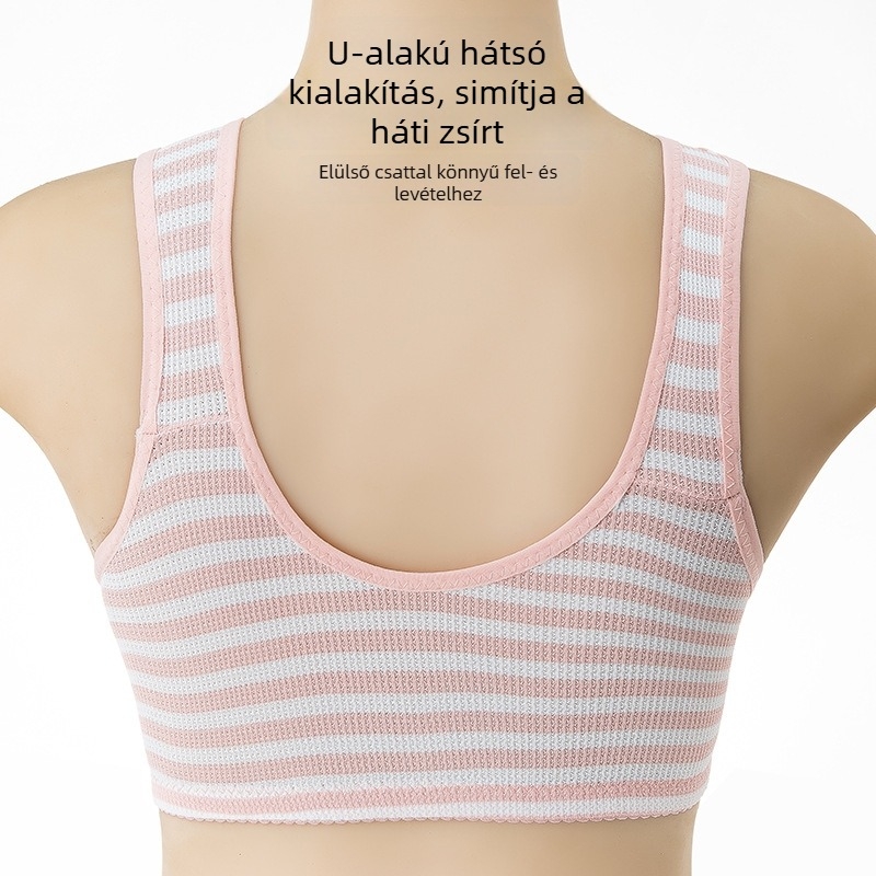 Szoptatós melltartó elülső nyitással, négy kapoccsal, push-up, pamut anyagú, varratmentes és csíkos mintázat