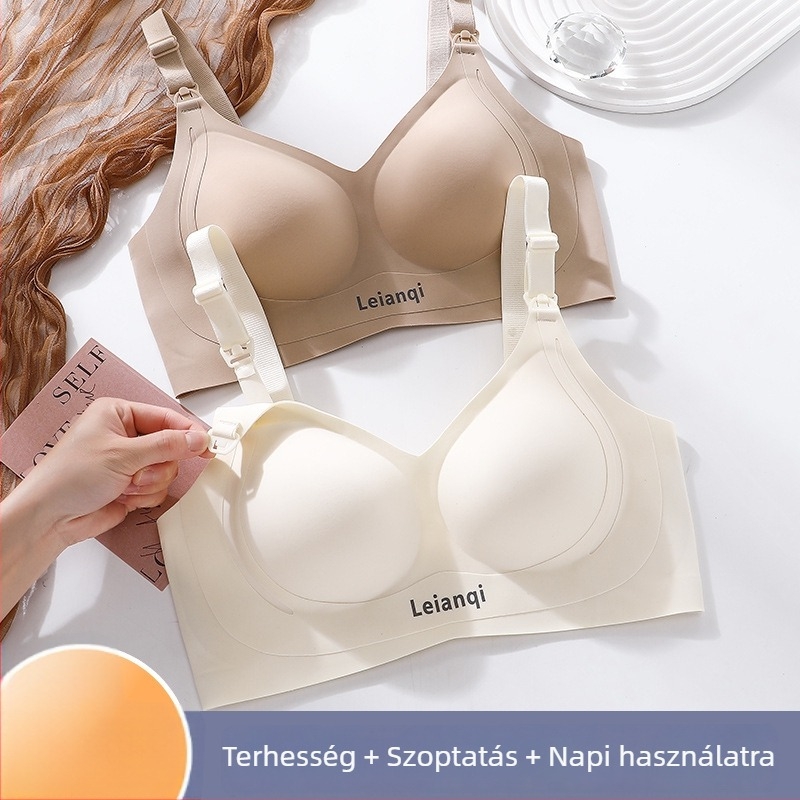 Terhesség és szoptatós melltartó — Anyag: nylon; Bélés: nylon (50–70%); Varrás nélküli dizájn; Vékony formázott kosarak; Szoptatási funkció