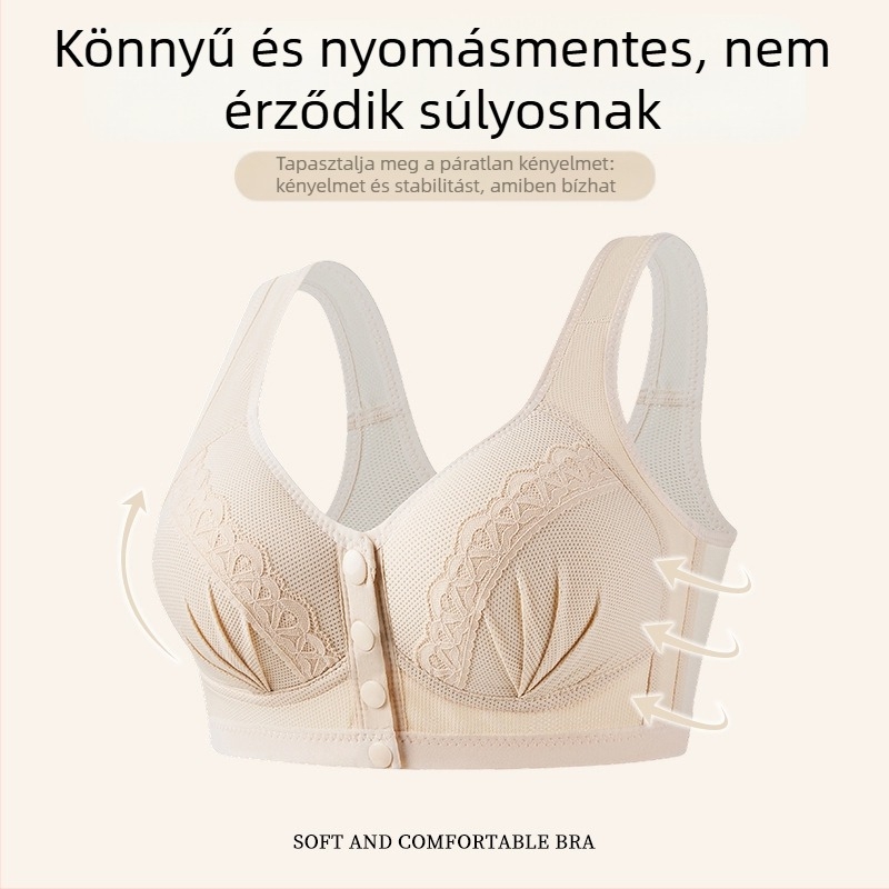 Melltartó középkorú anyáknak, elöl zárható, csipke (teljes kosár; vékony formázott kosár; csipke; fix vállpántok)