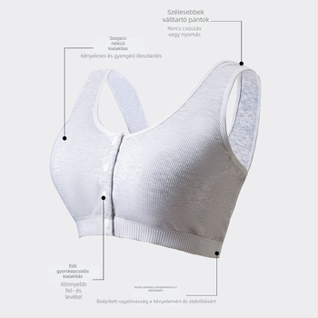 Pamut melltartó vestés stílusban, teljes kosár, elöl záró patent, rögzített dupla vállpánt