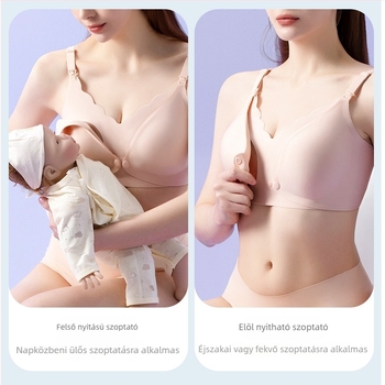 Szoptatós melltartó előre nyíló csattal, vékony formázott kosár, nejlon anyag, 43% spandex bélés, huzalmentes, fix dupla vállpántok