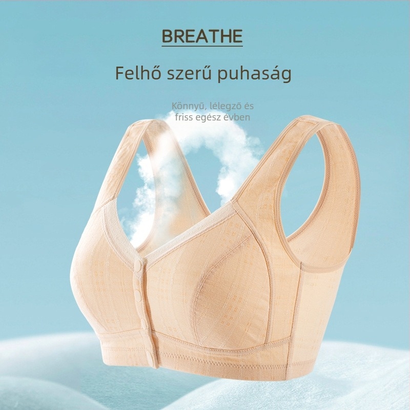 Pluszméretű elöl záródó, vezeték nélküli melltartó, mellény-stílus, lélegző nylon alapanyag, pamut bélés