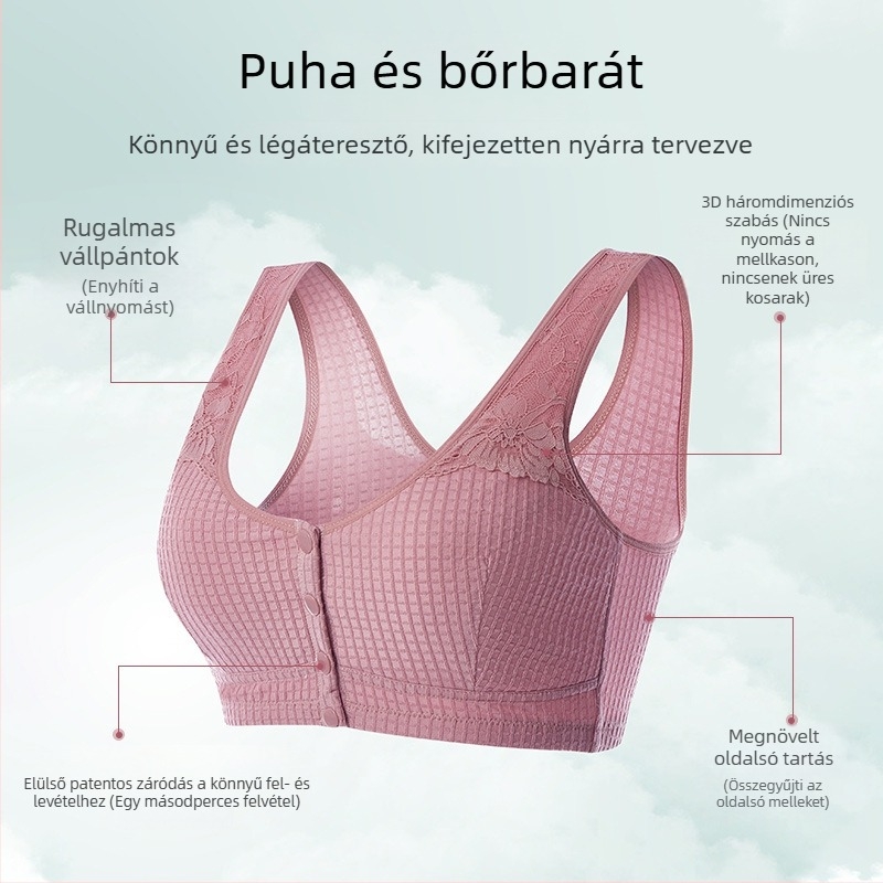 Plusz méretű, légáteresztő, merevítő nélküli melltartó, elöl záródó, mellény típusú, nyárra