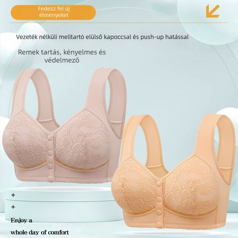 Plusz méretű pamut toppos melltartó elülső záródással, merevítő nélkül, nyomtatott minta, széles vállpántok, teljes kosár