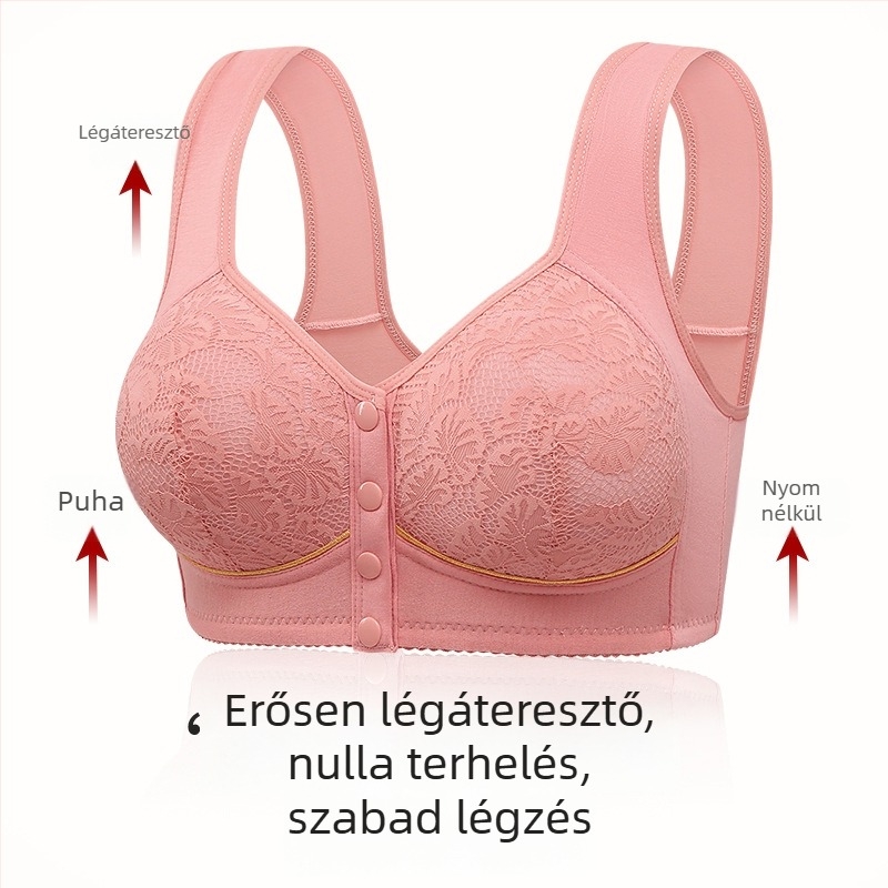 Plusz méretű pamut toppos melltartó elülső záródással, merevítő nélkül, nyomtatott minta, széles vállpántok, teljes kosár