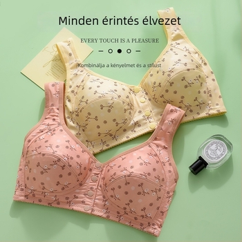 Elöl záródó, vezeték nélküli melltartó, mintás, ultra vékony 0,3 cm, 5/8 kosár, lélegző poliészter-pamut