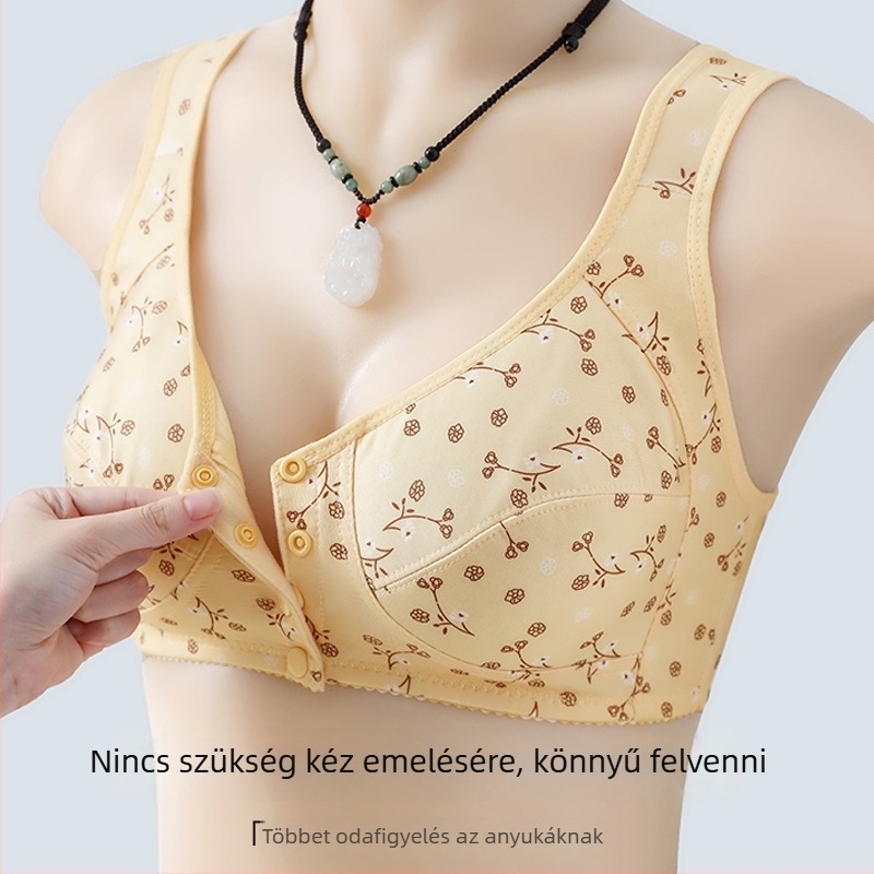 Elöl záródó, vezeték nélküli melltartó, mintás, ultra vékony 0,3 cm, 5/8 kosár, lélegző poliészter-pamut