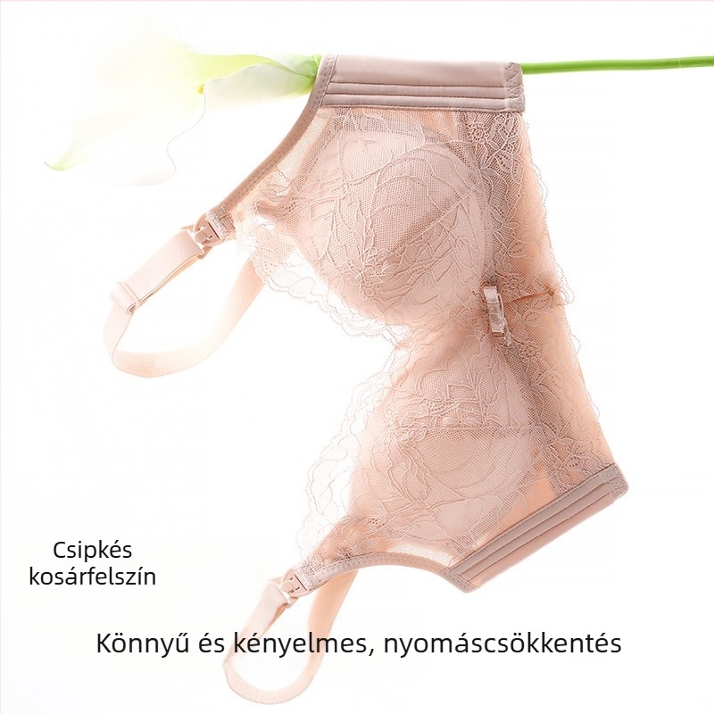 Szoptatós melltartó csipével, varrat nélküli elülső zárás, nejlon anyag, vékony formázott kosár