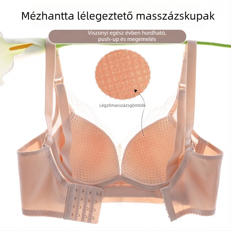 Szoptatós melltartó csipével, varrat nélküli elülső zárás, nejlon anyag, vékony formázott kosár